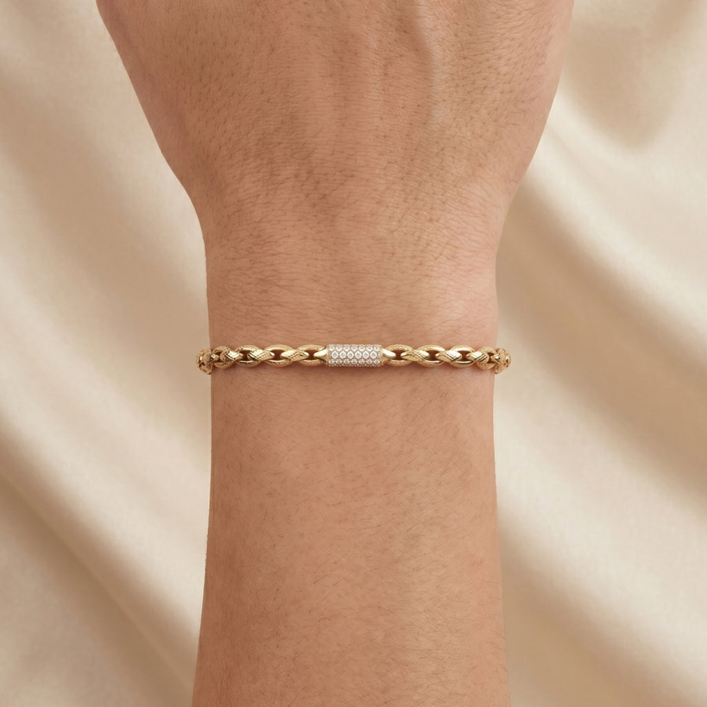 Gold Rope Chain Pave Station Bracelet â€” 18K Gold Vermeil