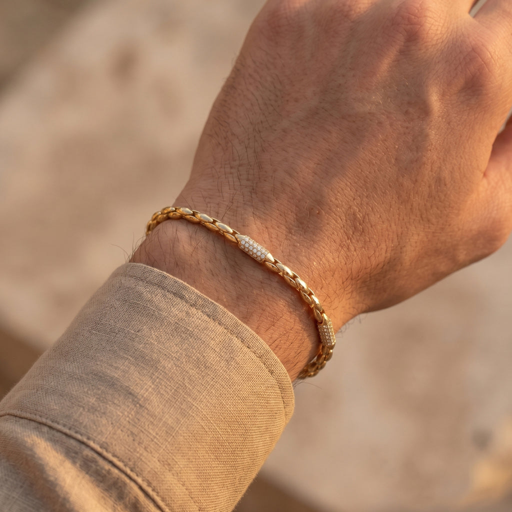 Gold Rope Chain Pave Station Bracelet â€” 18K Gold Vermeil