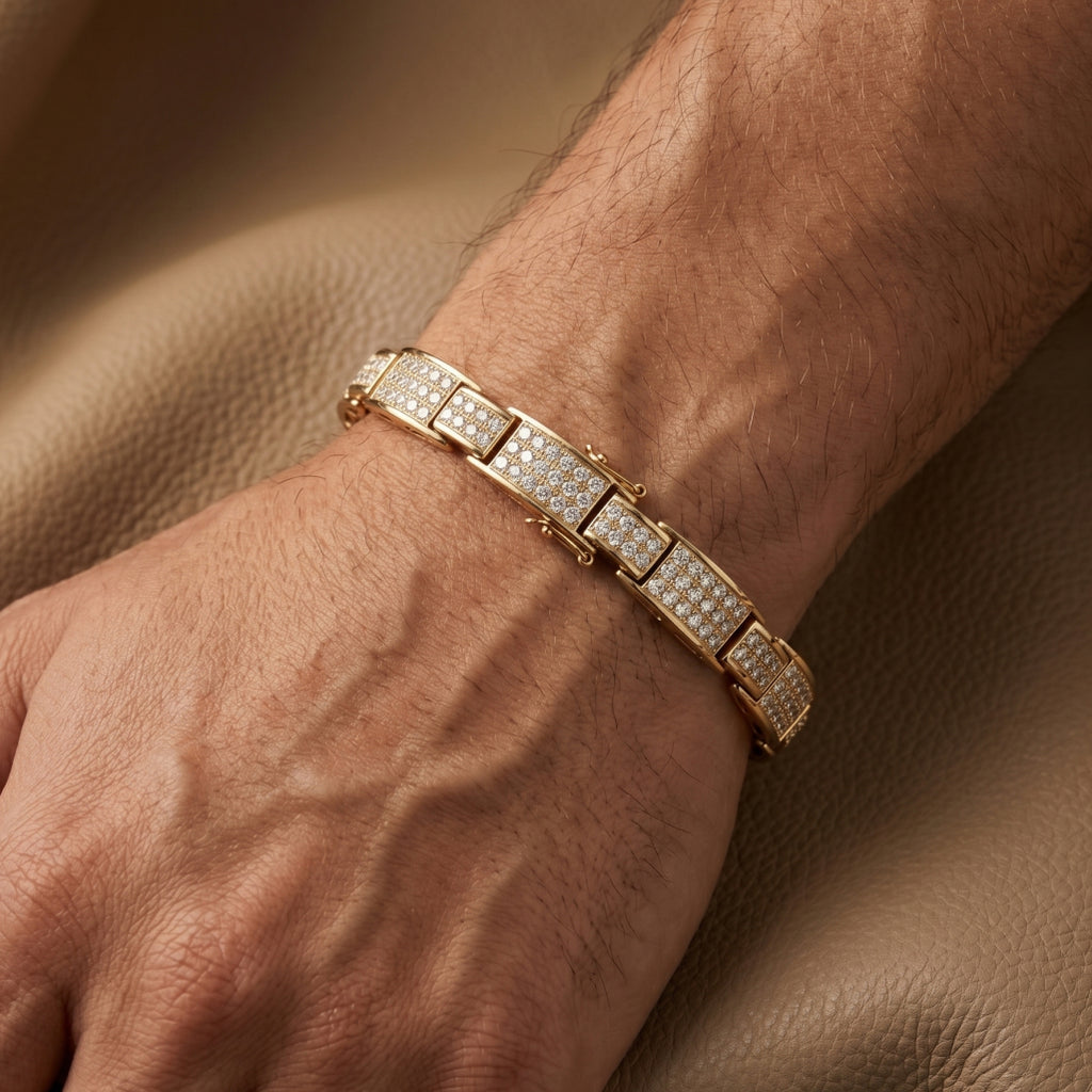 Gold Wide Pave Link Bracelet â€” 18K Gold Vermeil