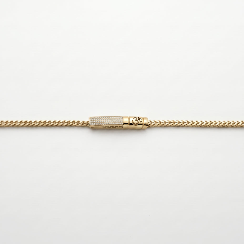 Gold OM Pave Charm Franco Bracelet â€” 18K Gold Vermeil
