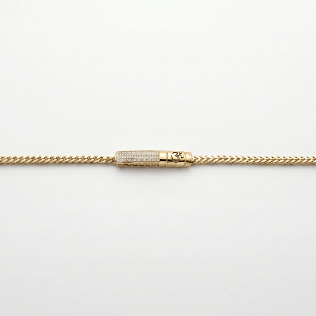 Gold OM Pave Charm Franco Bracelet â€” 18K Gold Vermeil