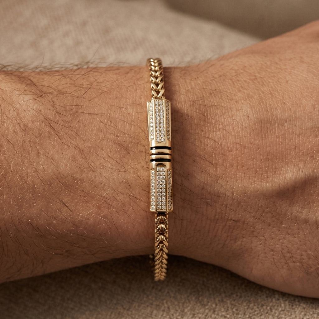 Gold Franco Chain Pave Barrel Bracelet â€” 18K Gold Vermeil