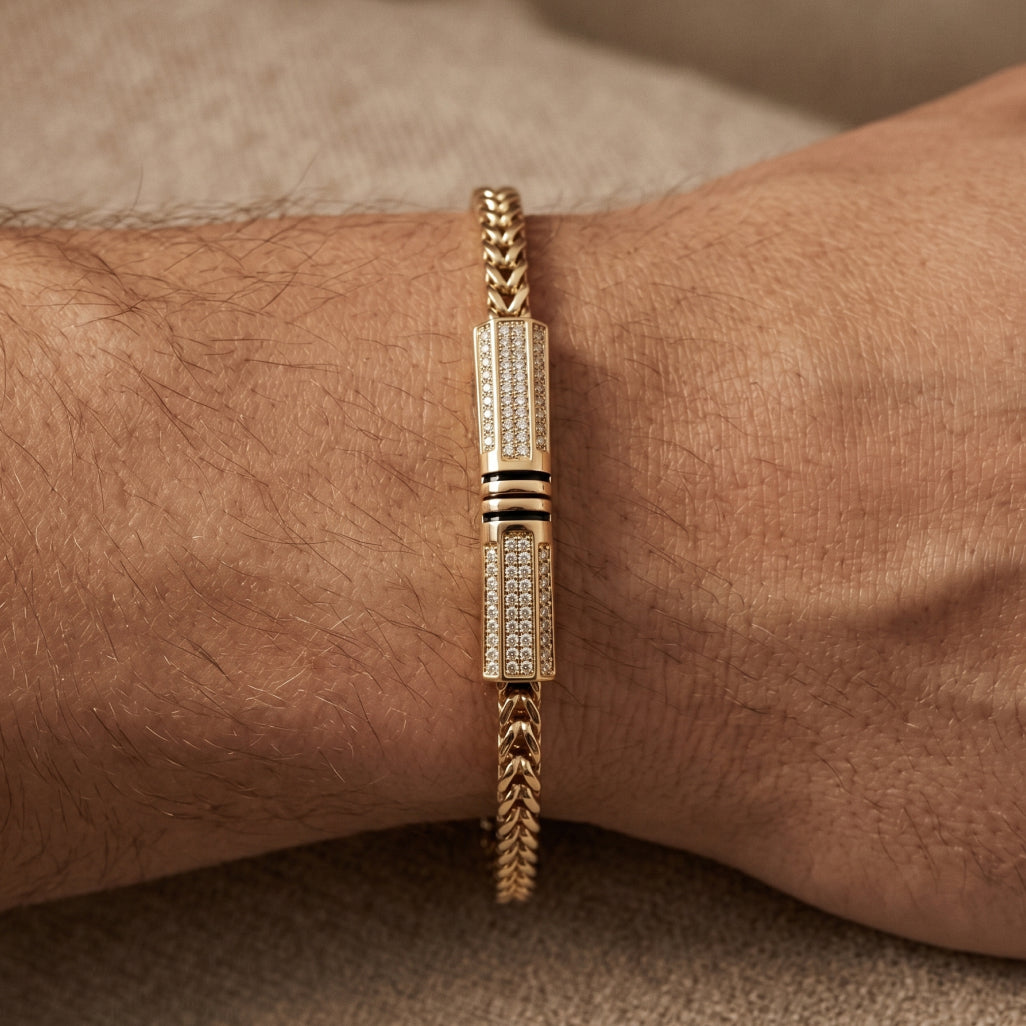 Gold Franco Chain Pave Barrel Bracelet â€” 18K Gold Vermeil