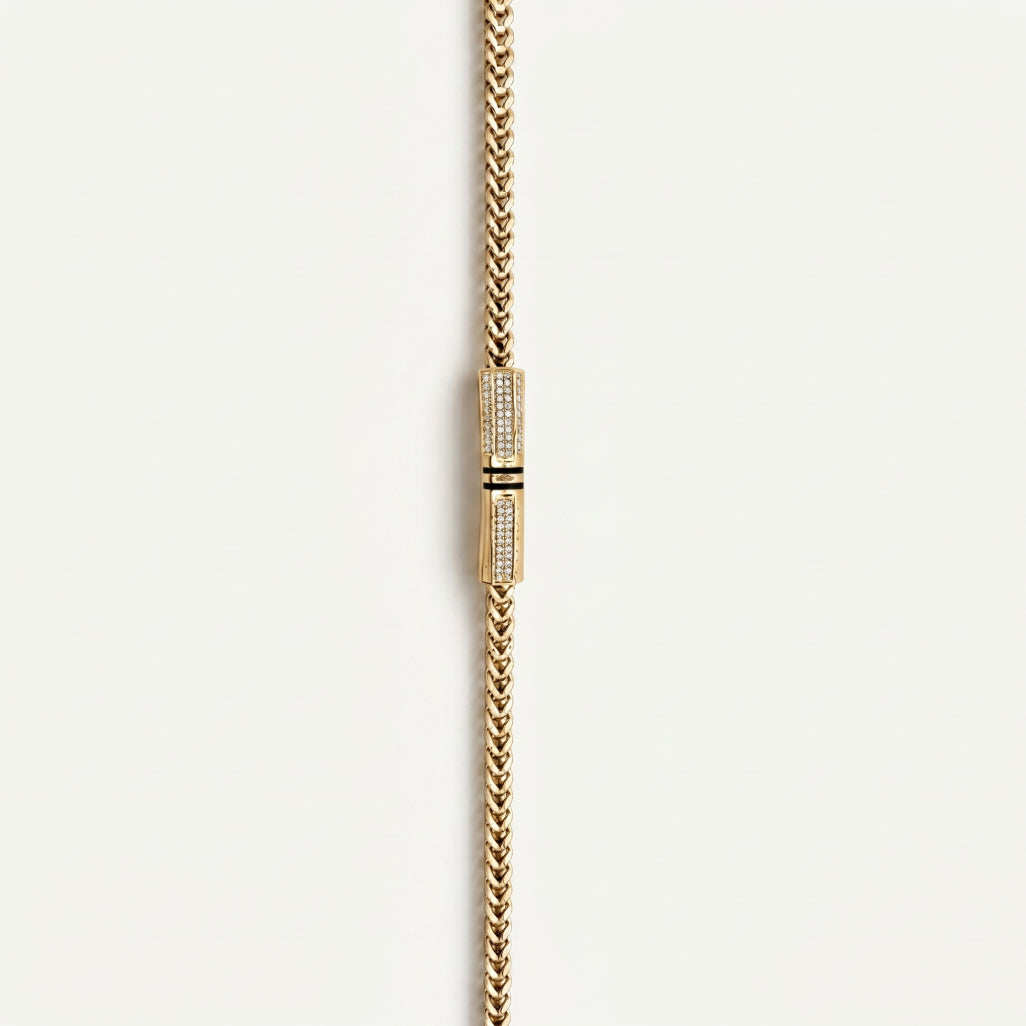 Gold Franco Chain Pave Barrel Bracelet â€” 18K Gold Vermeil