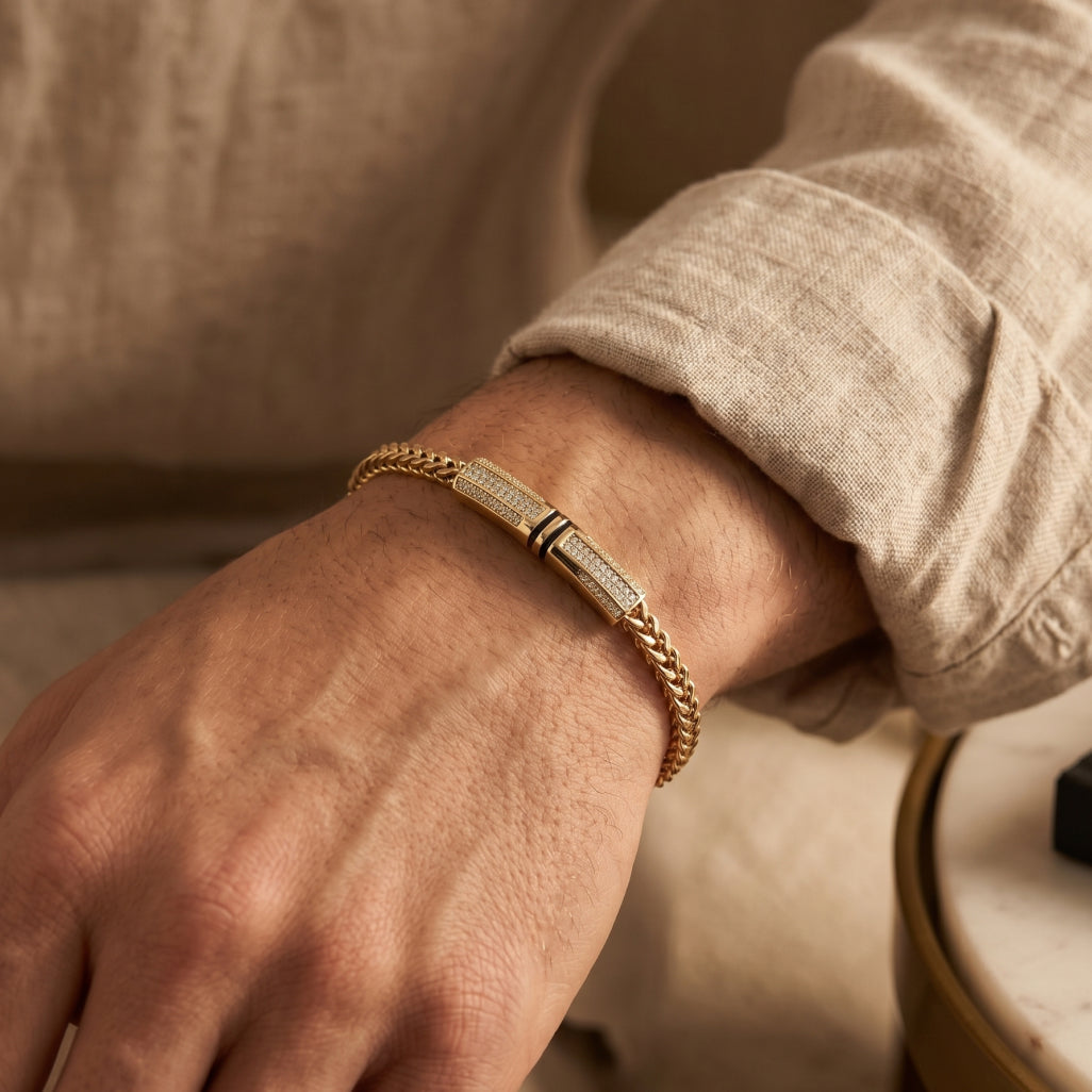 Gold Franco Chain Pave Barrel Bracelet â€” 18K Gold Vermeil