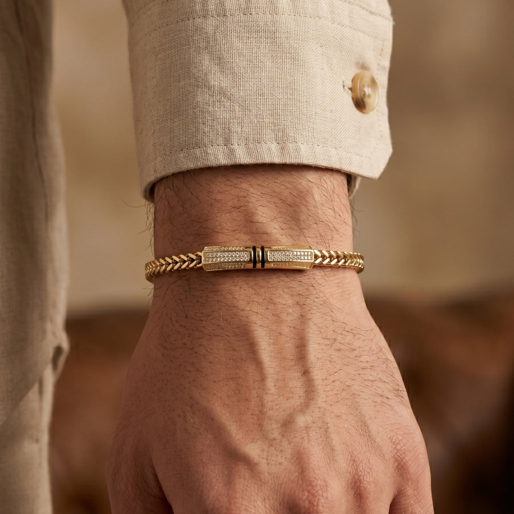 Gold Franco Chain Pave Barrel Bracelet â€” 18K Gold Vermeil