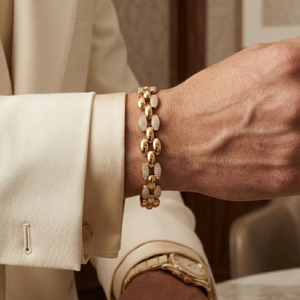 Gold Mariner Pave Link Bracelet â€” 18K Gold Vermeil