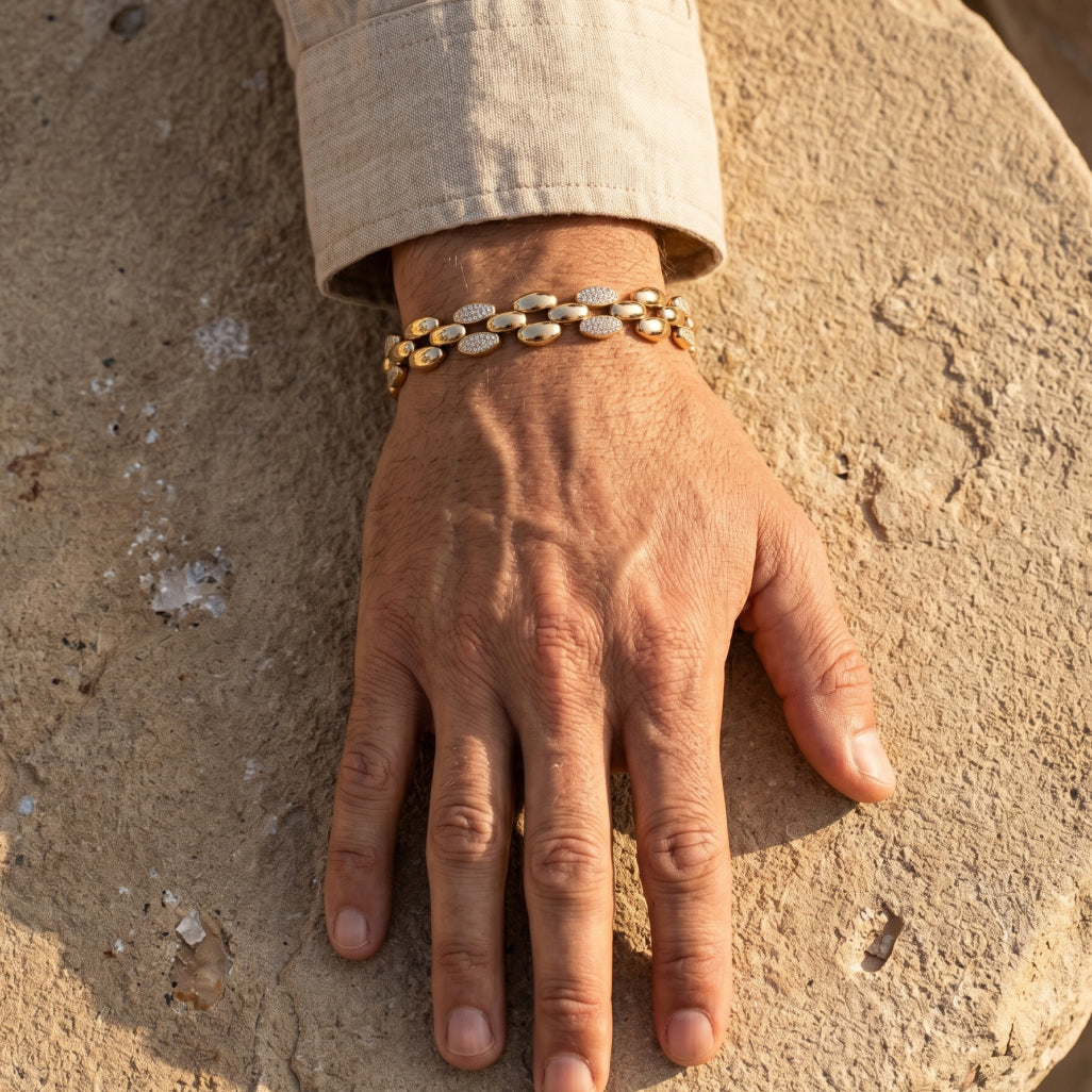 Gold Mariner Pave Link Bracelet â€” 18K Gold Vermeil