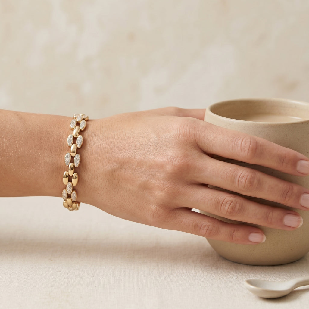 Gold Mariner Pave Link Bracelet â€” 18K Gold Vermeil