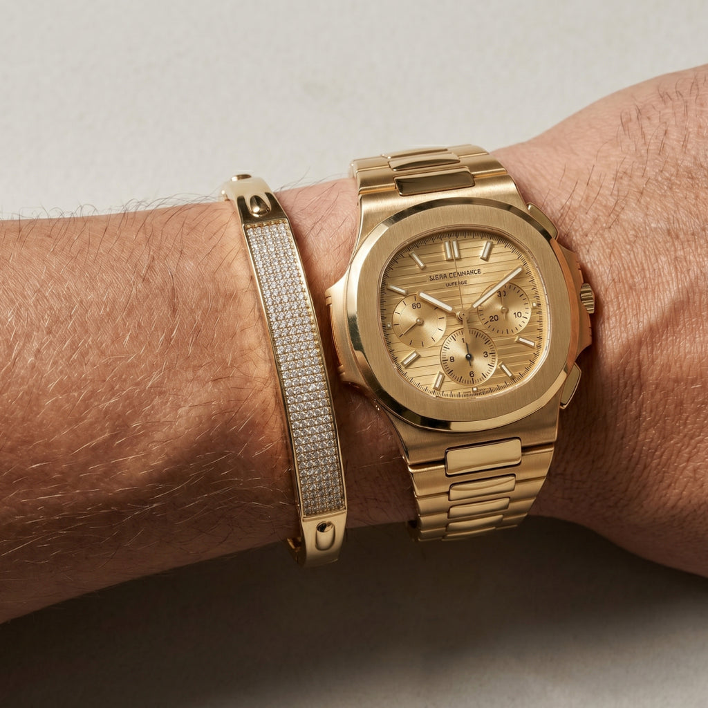 Gold Pave Plaque Hinged Bangle â€” 18K Gold Vermeil