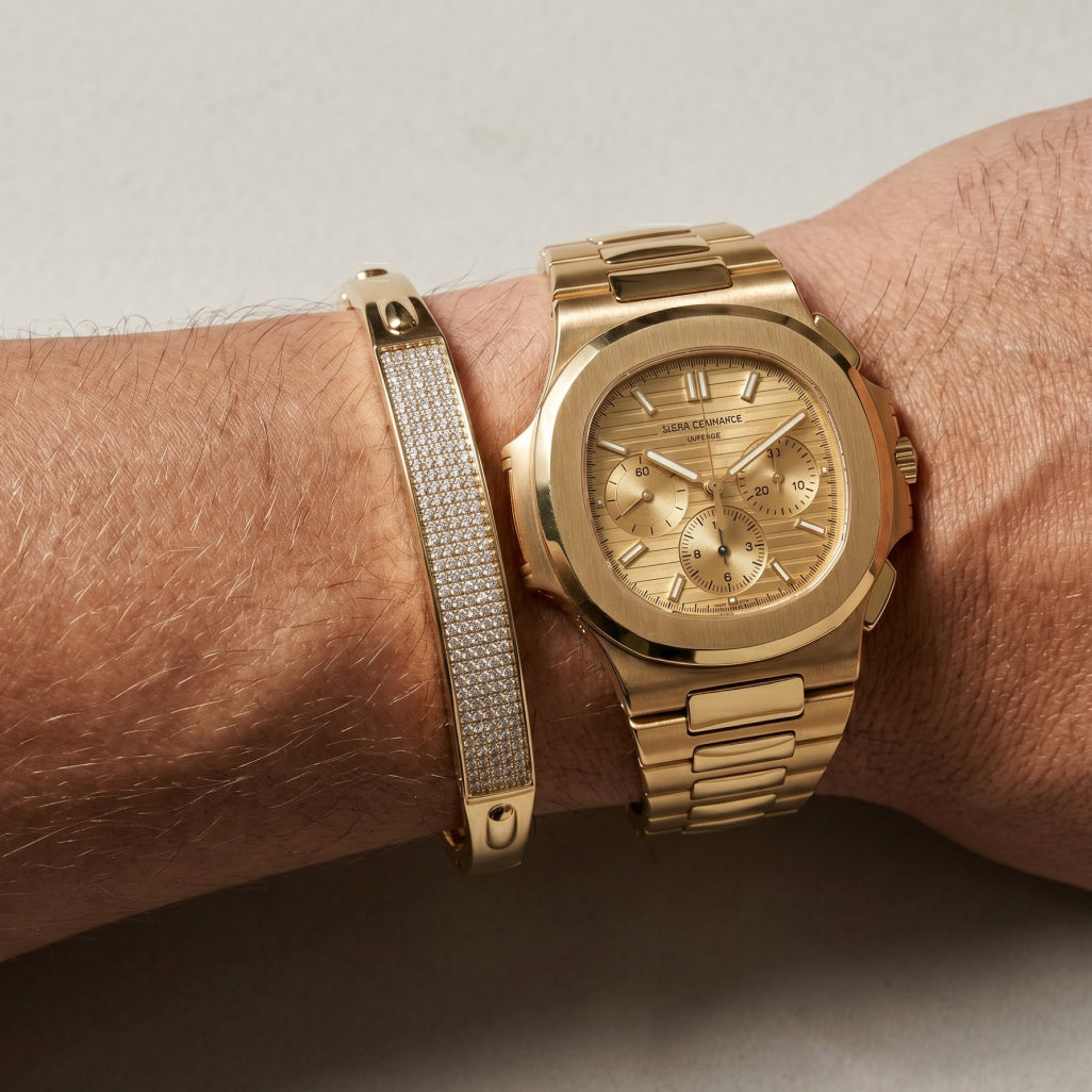 Gold Pave Plaque Hinged Bangle â€” 18K Gold Vermeil