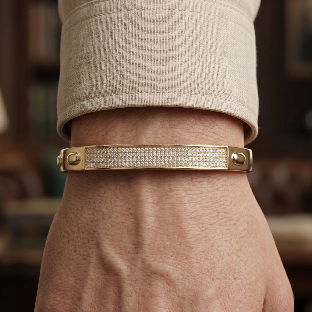 Gold Pave Plaque Hinged Bangle â€” 18K Gold Vermeil