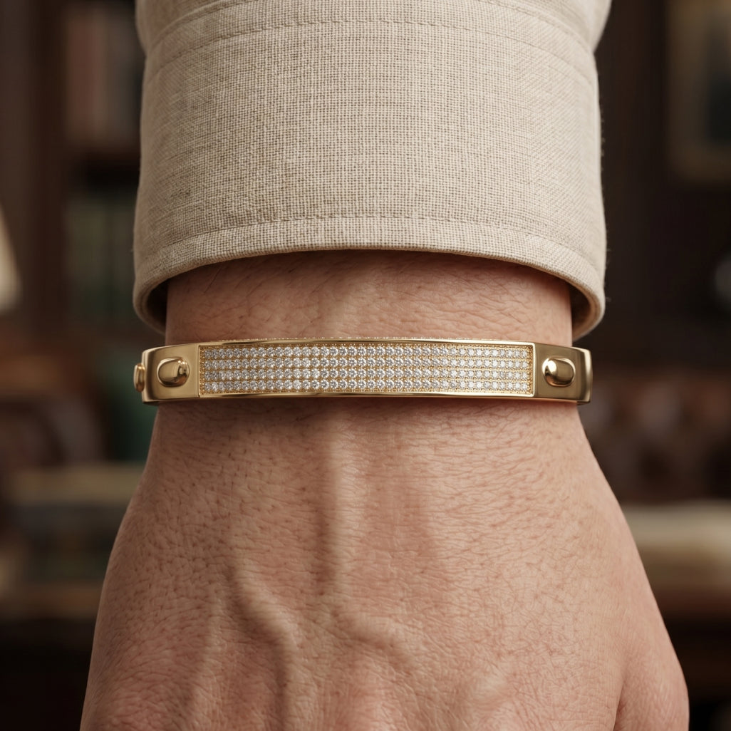 Gold Pave Plaque Hinged Bangle â€” 18K Gold Vermeil