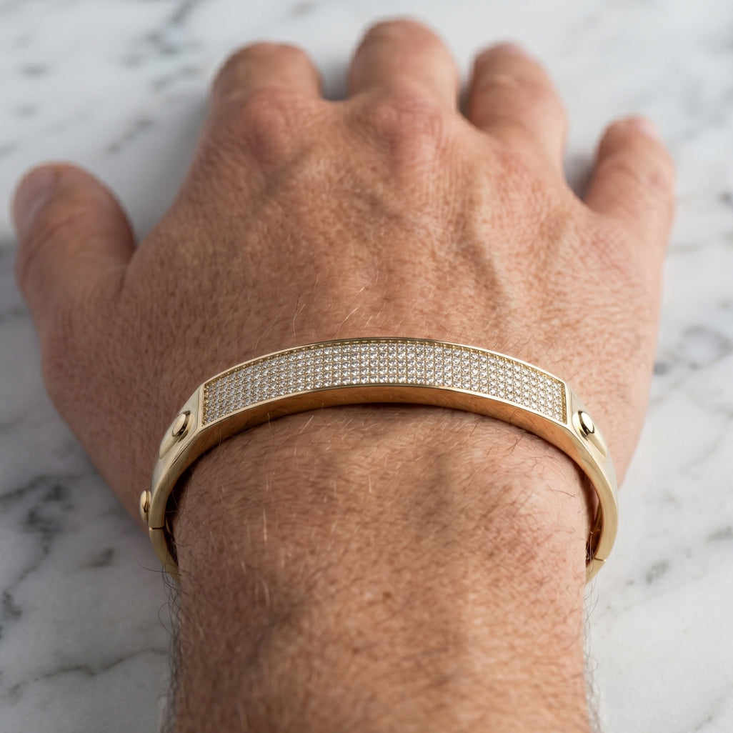 Gold Pave Plaque Hinged Bangle â€” 18K Gold Vermeil