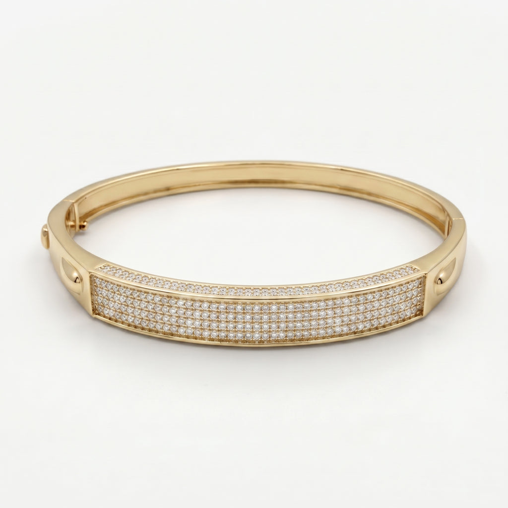 Gold Pave Plaque Hinged Bangle â€” 18K Gold Vermeil
