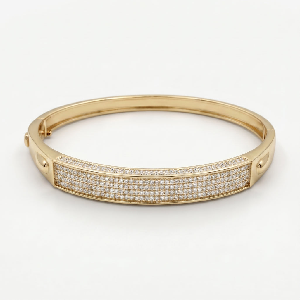 Gold Pave Plaque Hinged Bangle â€” 18K Gold Vermeil