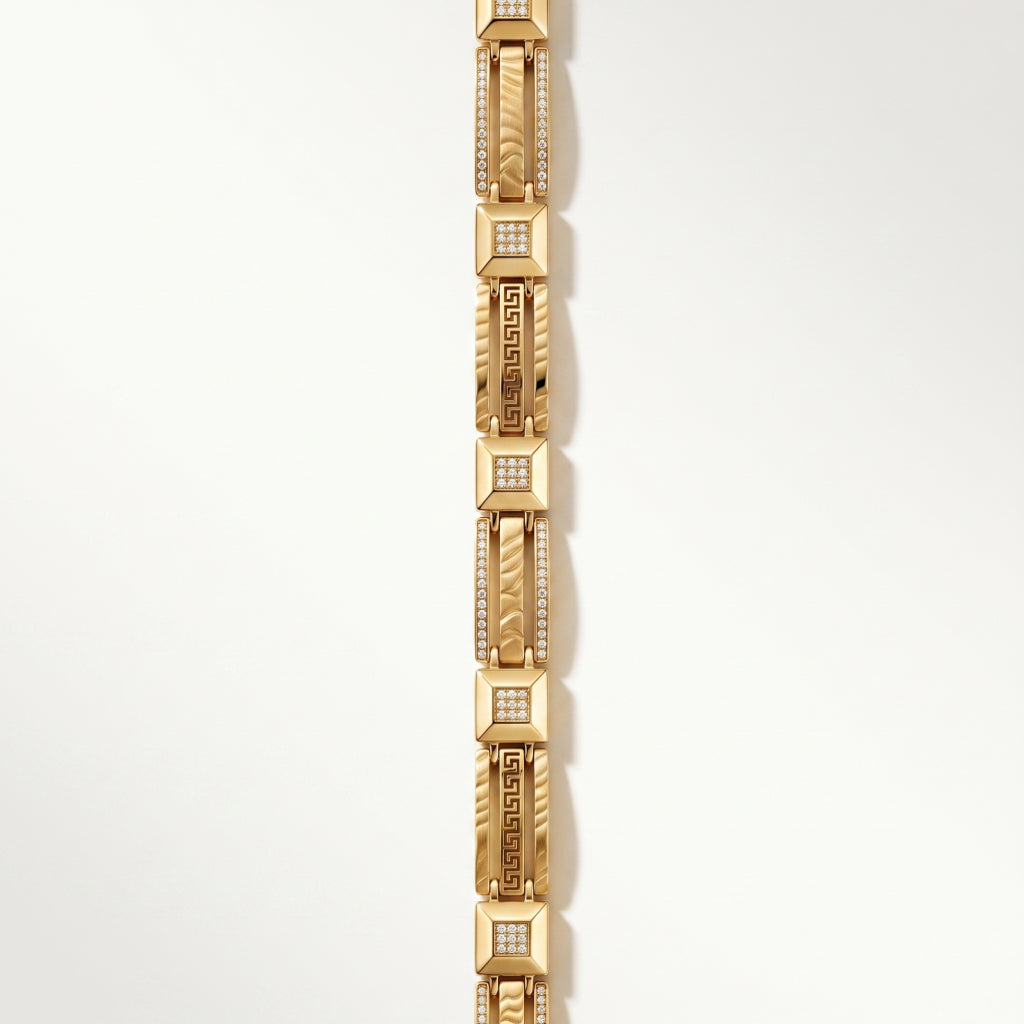 Gold Greek Key Cable Pave Link Bracelet â€” 18K Gold Vermeil