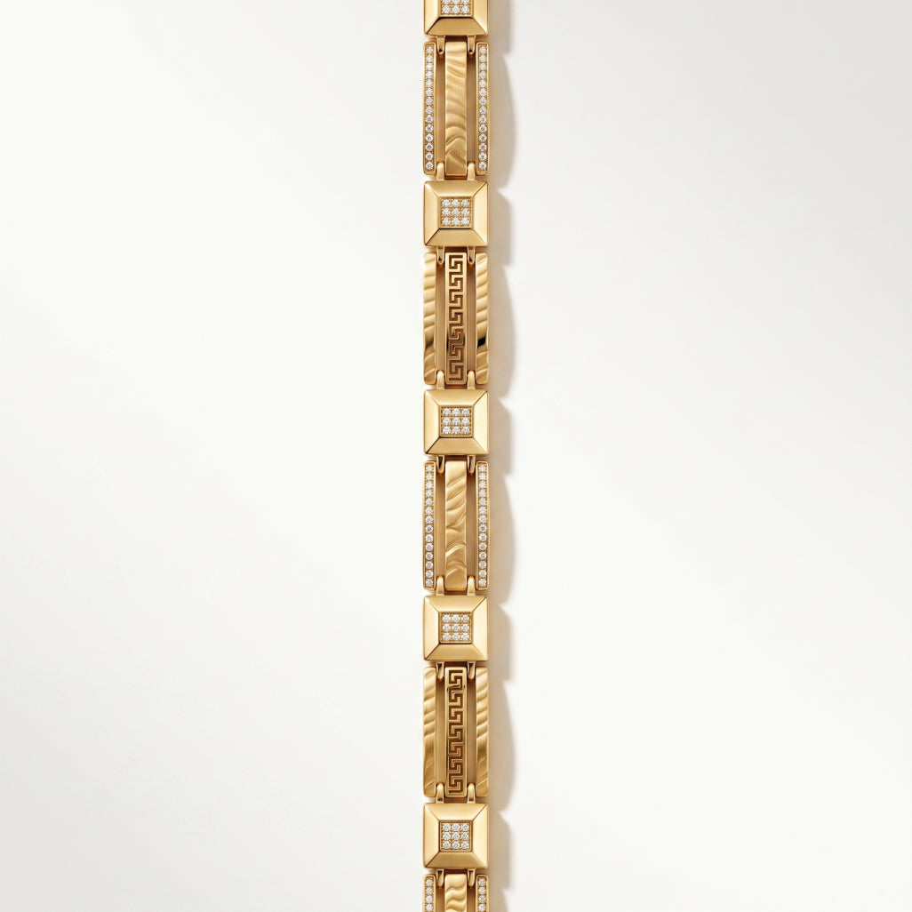 Gold Greek Key Cable Pave Link Bracelet â€” 18K Gold Vermeil