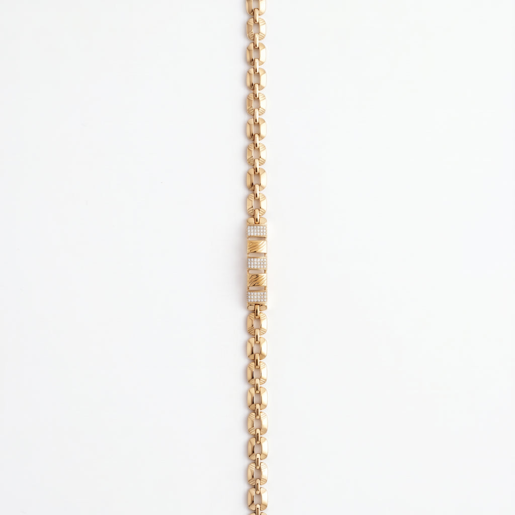 Gold Box Chain Pave Cube Bracelet â€” 18K Gold Vermeil