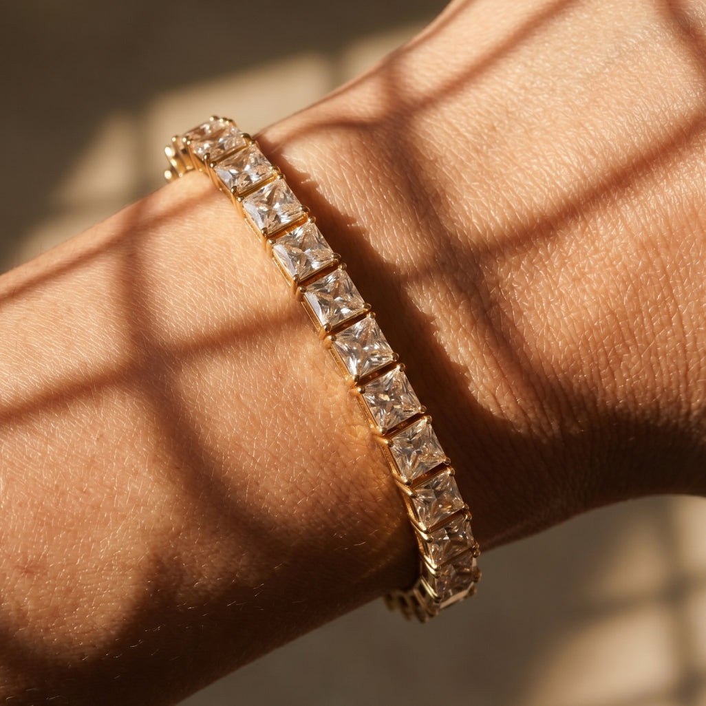 Gold Princess Cut Tennis Bracelet â€” 18K Gold Vermeil