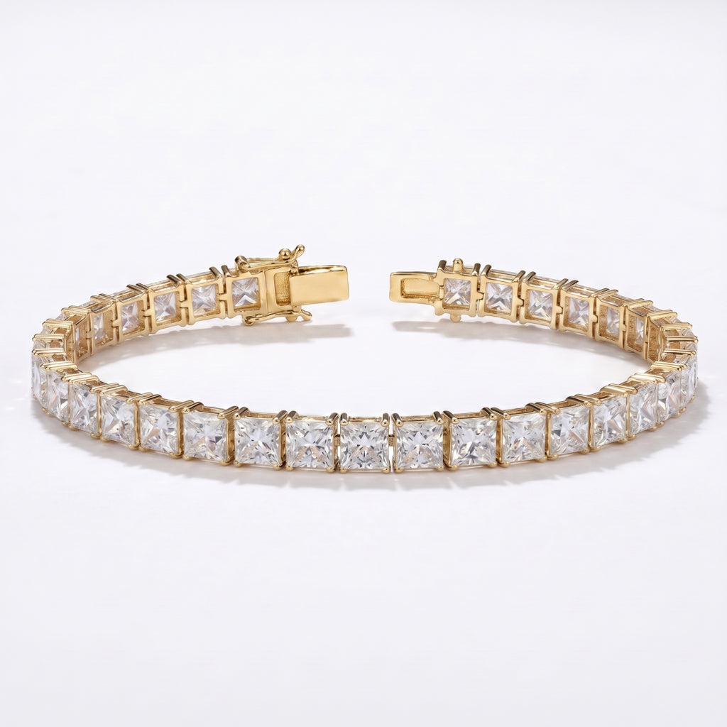 Gold Princess Cut Tennis Bracelet â€” 18K Gold Vermeil