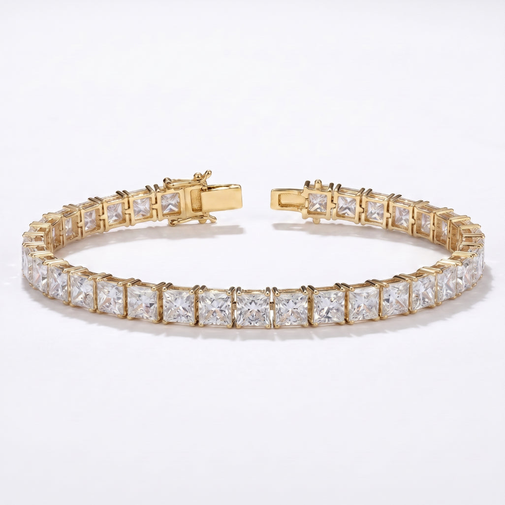 Gold Princess Cut Tennis Bracelet â€” 18K Gold Vermeil