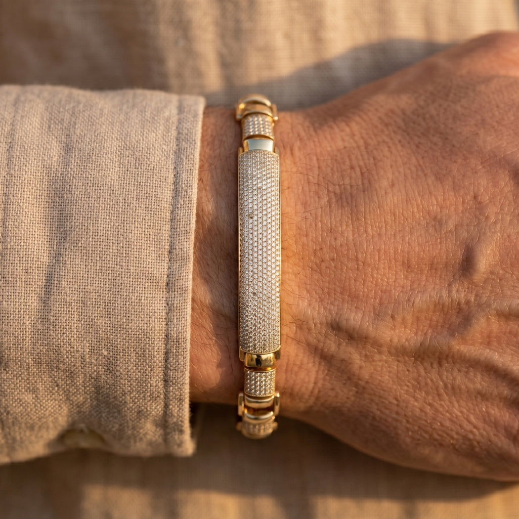 Gold Mariner Pave ID Centre Bracelet â€” 18K Gold Vermeil