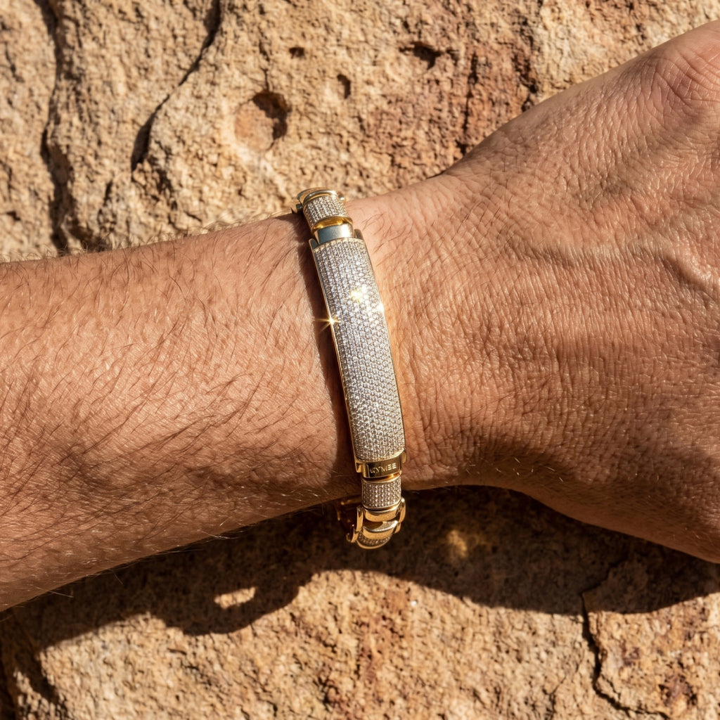 Gold Mariner Pave ID Centre Bracelet â€” 18K Gold Vermeil
