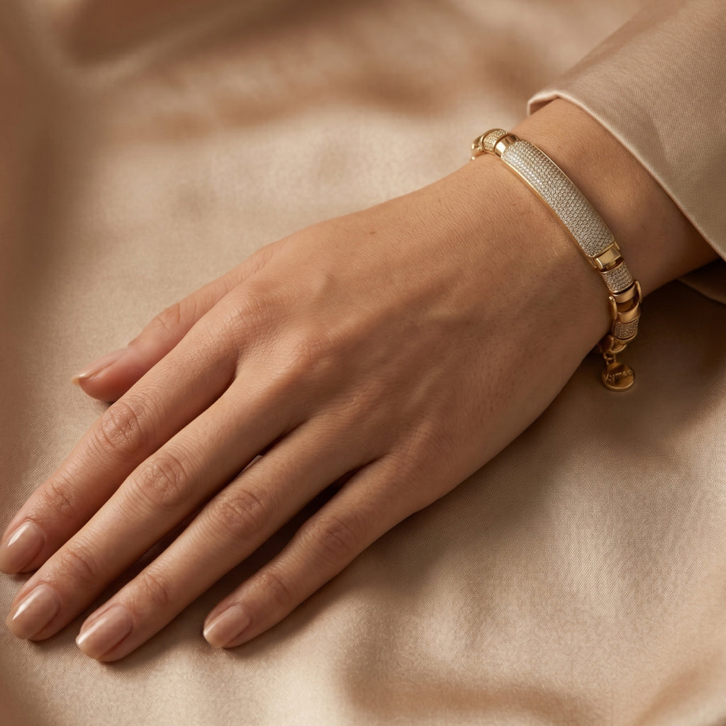 Gold Mariner Pave ID Centre Bracelet â€” 18K Gold Vermeil