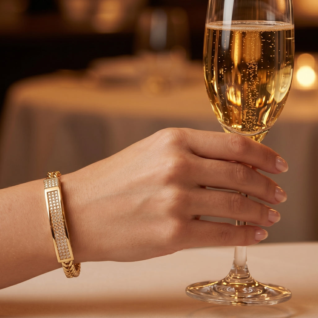 Gold Double Franco Chain Pave Bar Bracelet â€” 18K Gold Vermeil