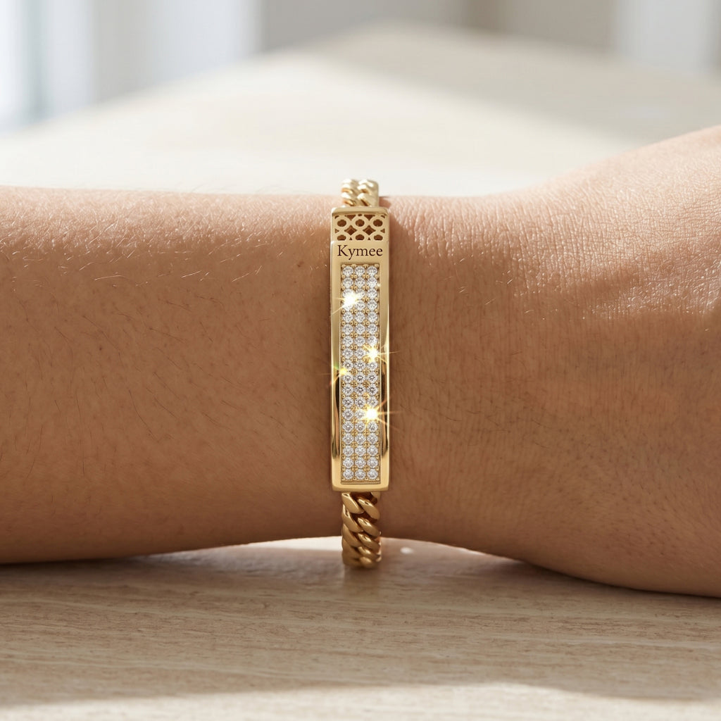 Gold Double Franco Chain Pave Bar Bracelet â€” 18K Gold Vermeil