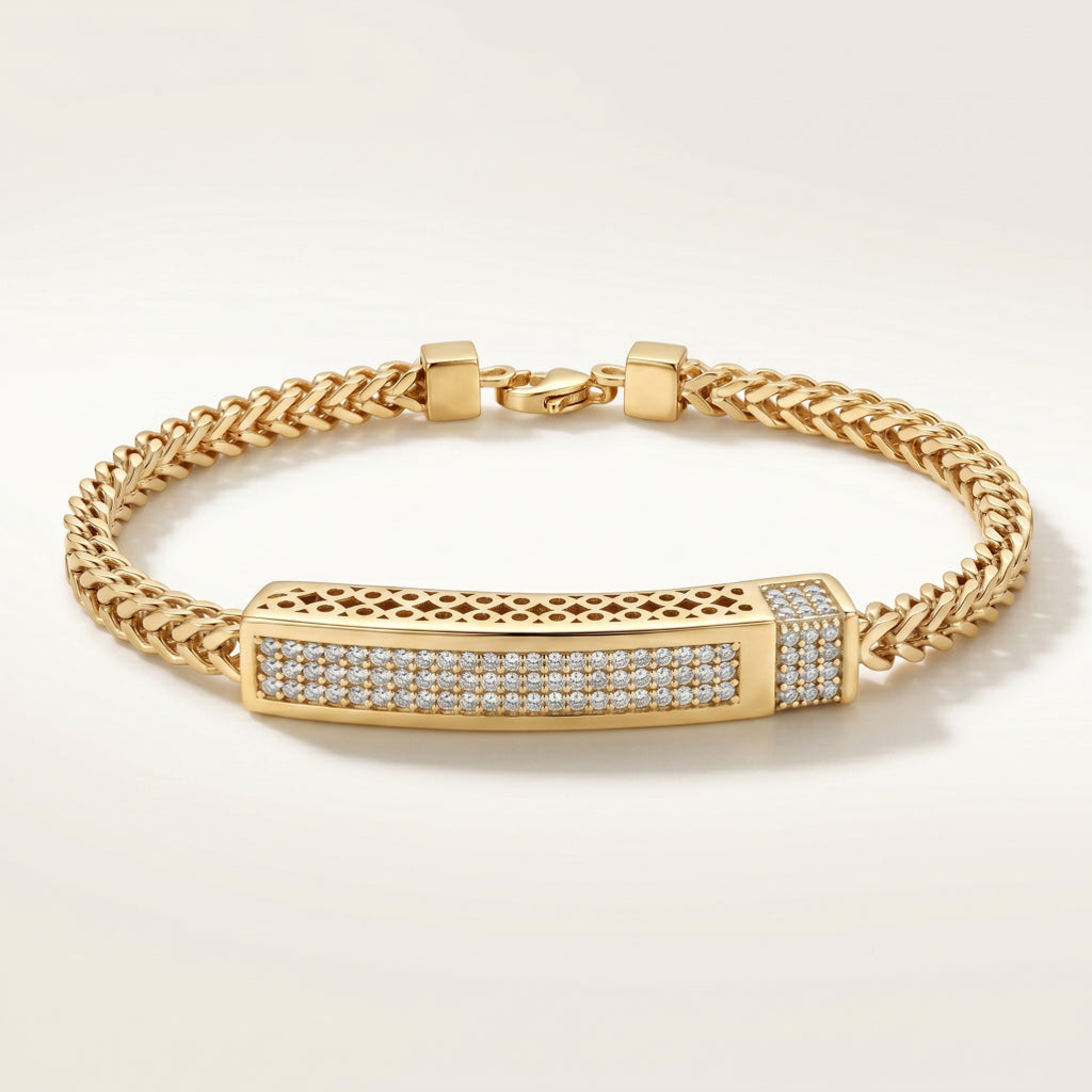 Gold Double Franco Chain Pave Bar Bracelet â€” 18K Gold Vermeil