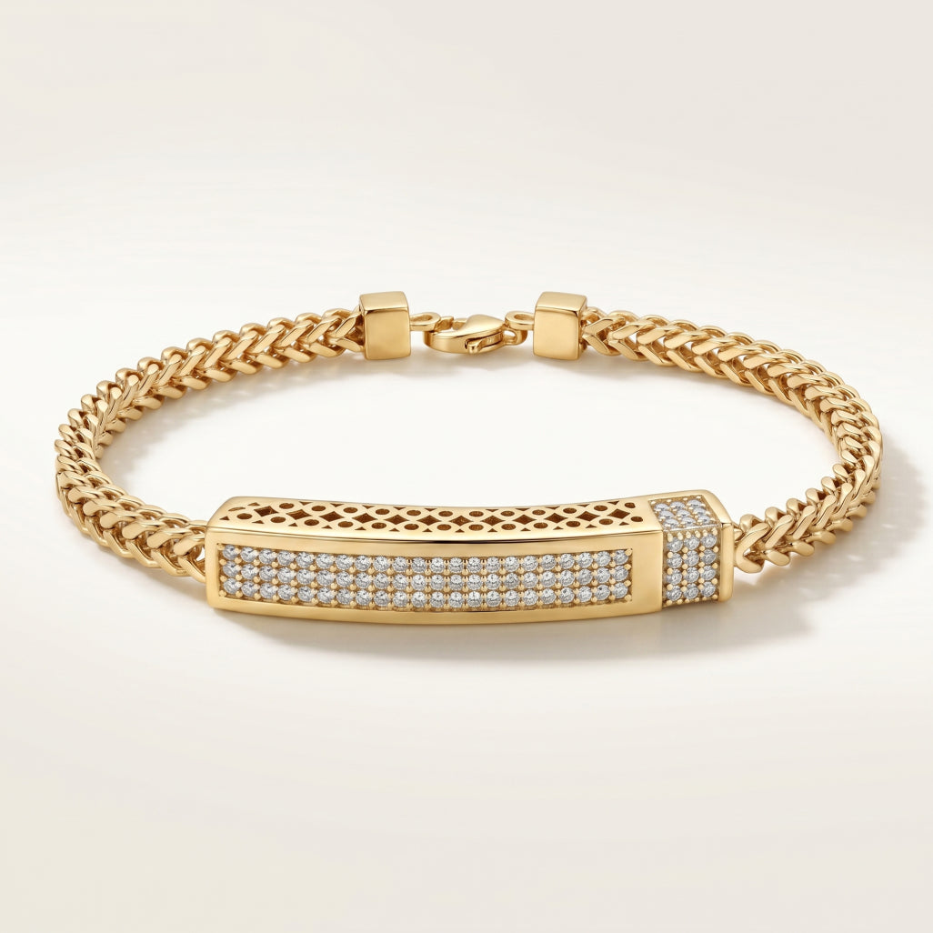 Gold Double Franco Chain Pave Bar Bracelet â€” 18K Gold Vermeil