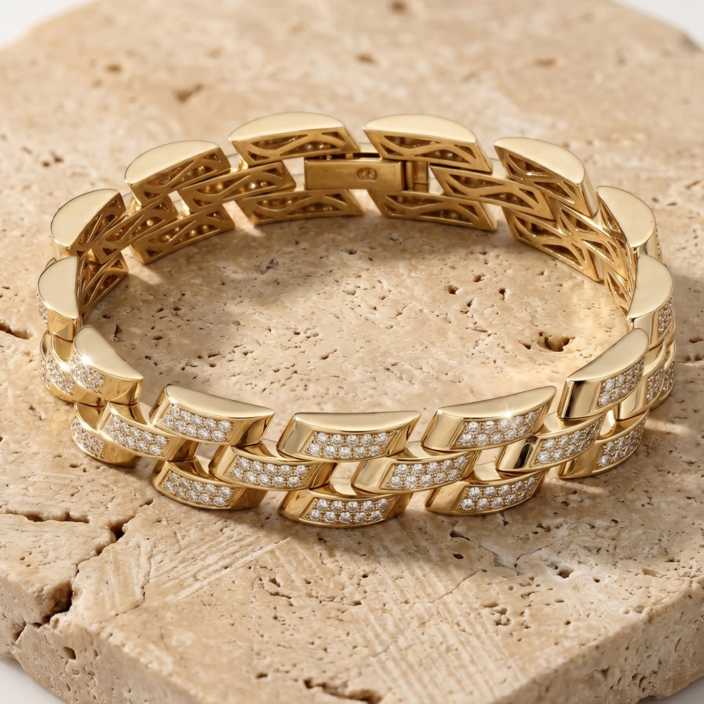 Gold Diagonal Pave Curb Link Bracelet â€” 18K Gold Vermeil