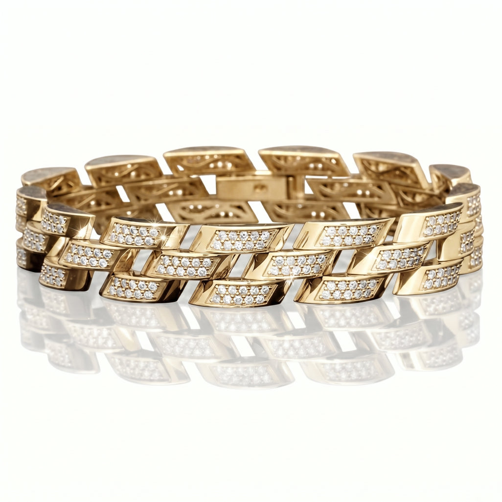 Gold Diagonal Pave Curb Link Bracelet â€” 18K Gold Vermeil