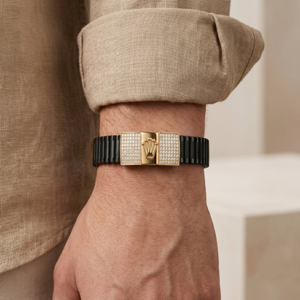 Gold Crown Emblem Pave Ceramic Bracelet â€” 18K Gold Vermeil