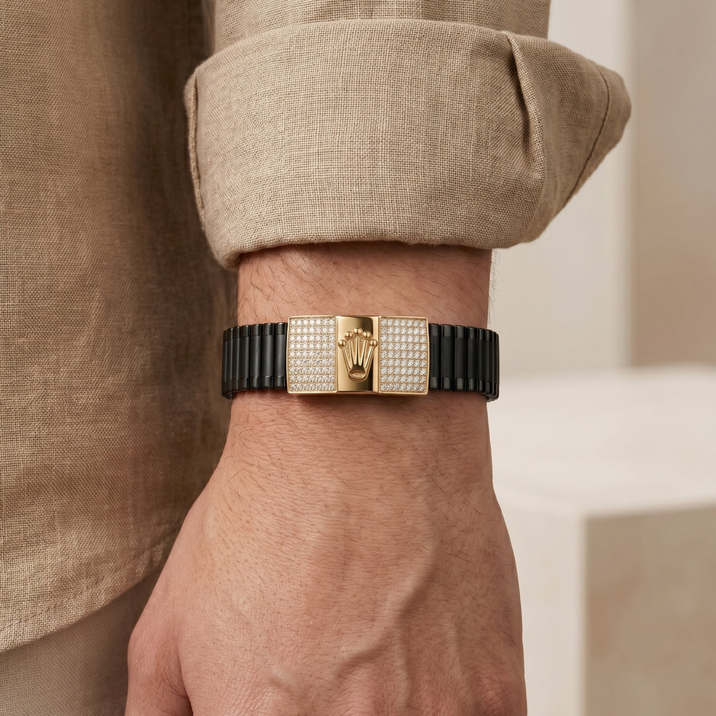 Gold Crown Emblem Pave Ceramic Bracelet â€” 18K Gold Vermeil
