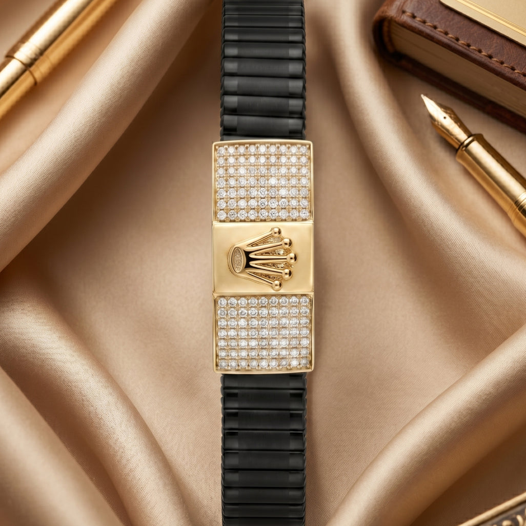 Gold Crown Emblem Pave Ceramic Bracelet â€” 18K Gold Vermeil