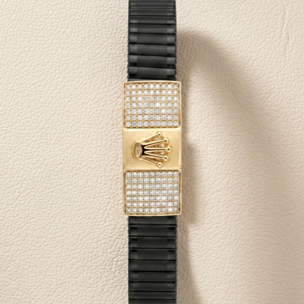 Gold Crown Emblem Pave Ceramic Bracelet â€” 18K Gold Vermeil