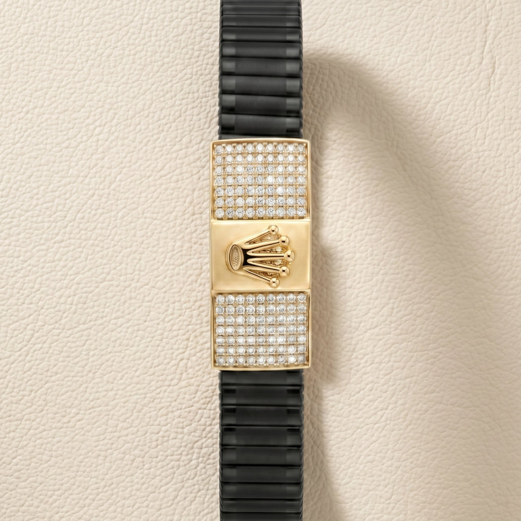 Gold Crown Emblem Pave Ceramic Bracelet â€” 18K Gold Vermeil