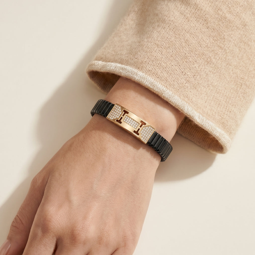 Gold H-Frame Pave Ceramic Bracelet â€” 18K Gold Vermeil