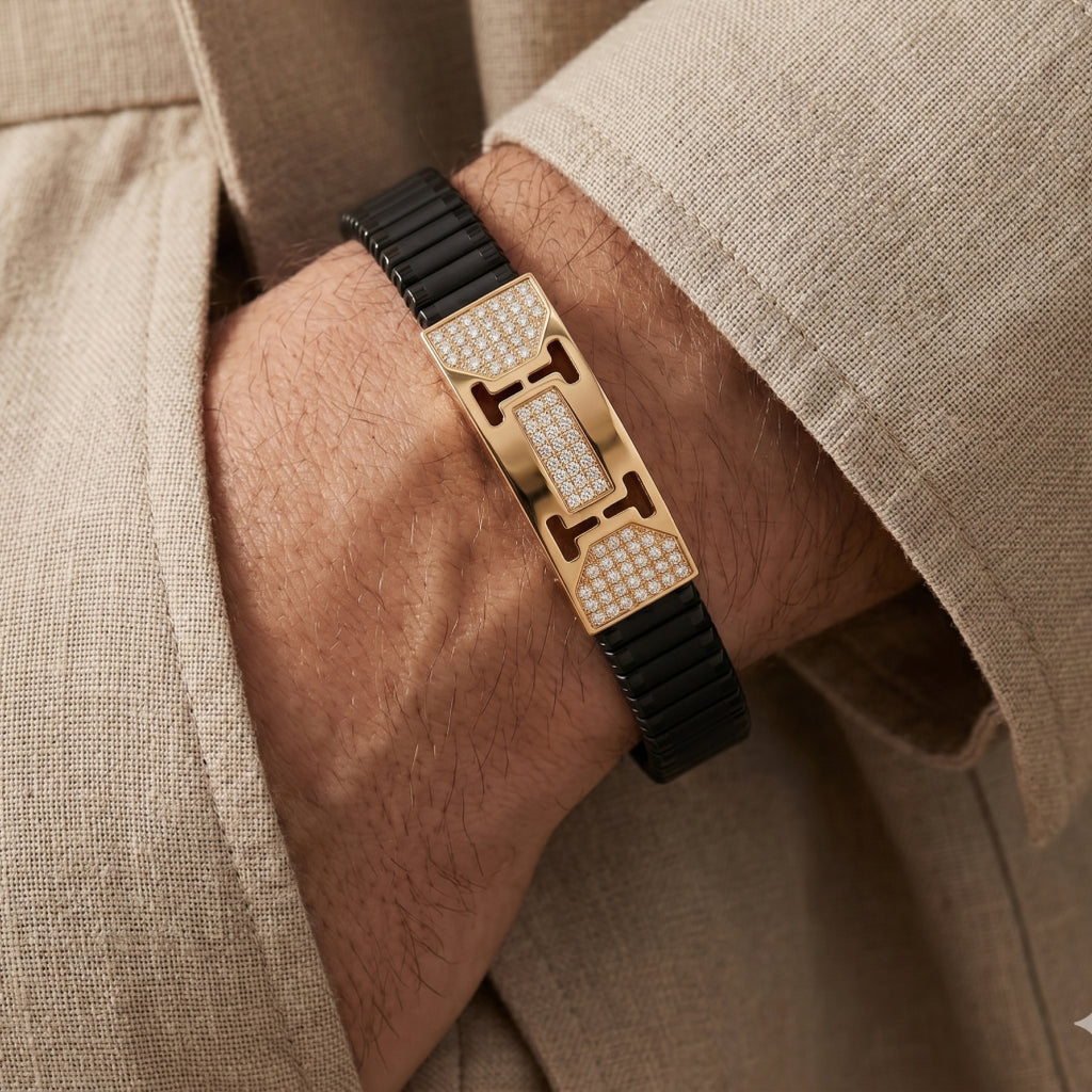 Gold H-Frame Pave Ceramic Bracelet â€” 18K Gold Vermeil