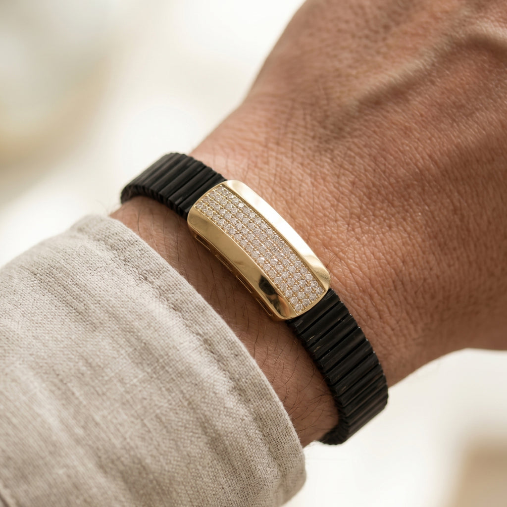 Gold Classic Pave ID Ceramic Bracelet â€” 18K Gold Vermeil