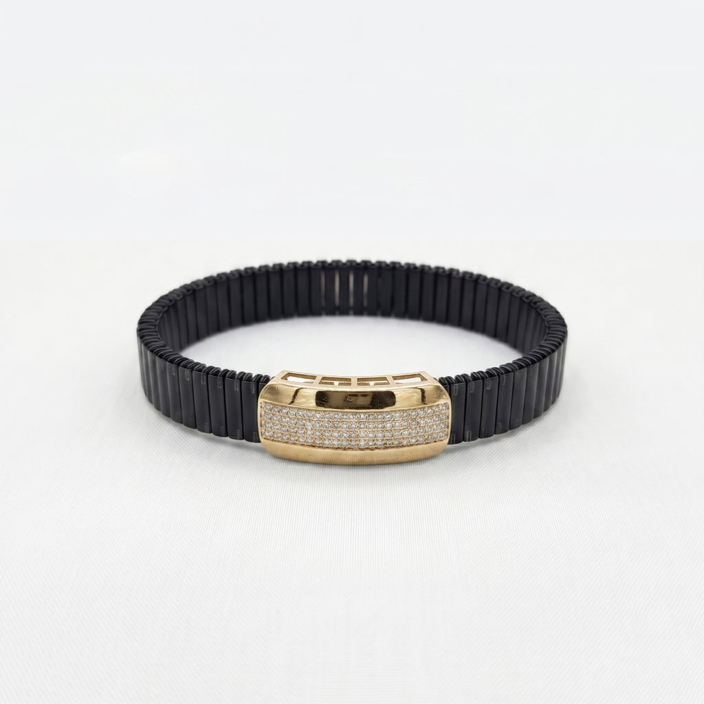 Gold Classic Pave ID Ceramic Bracelet â€” 18K Gold Vermeil