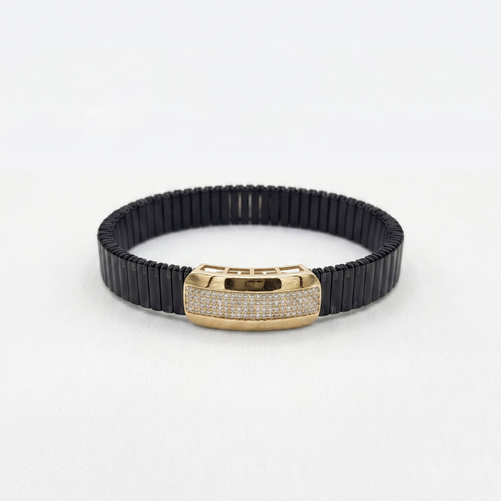 Gold Classic Pave ID Ceramic Bracelet â€” 18K Gold Vermeil