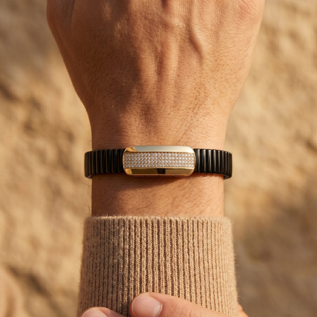 Gold Classic Pave ID Ceramic Bracelet â€” 18K Gold Vermeil
