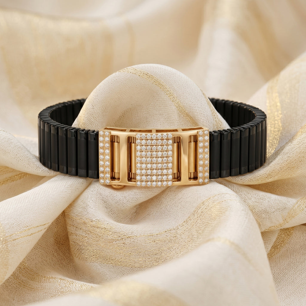 Gold Architect Pave Plaque Ceramic Bracelet â€” 18K Gold Vermeil