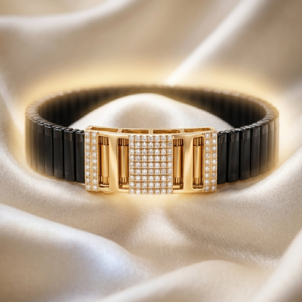 Gold Architect Pave Plaque Ceramic Bracelet â€” 18K Gold Vermeil