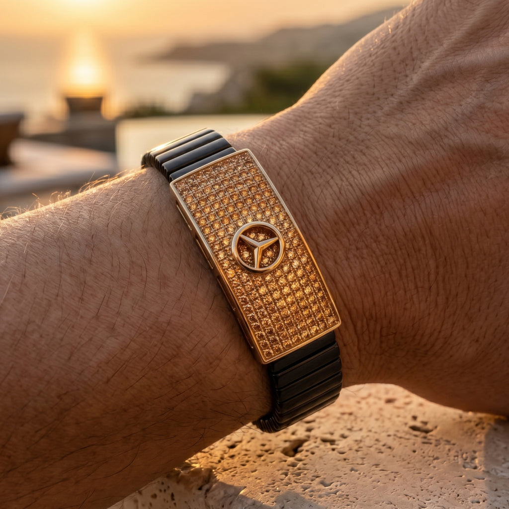 Gold Star Emblem Pave Ceramic Bracelet â€” 18K Gold Vermeil