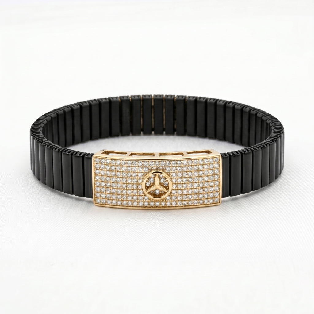 Gold Star Emblem Pave Ceramic Bracelet â€” 18K Gold Vermeil